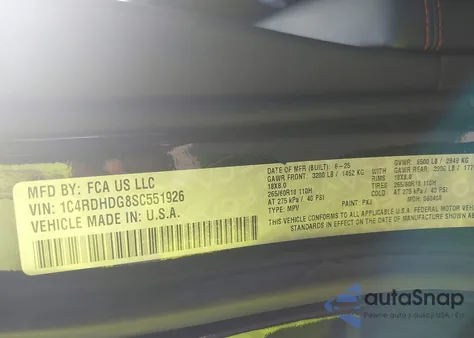 2025 Dodge Durango Gt Rwd из США, поврежденный, VIN 1C4RDHDG8SC551926